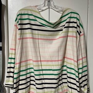Vintage 90s Talbots Long Sleeve Striped Top in Cream, Green, Pink, and Black